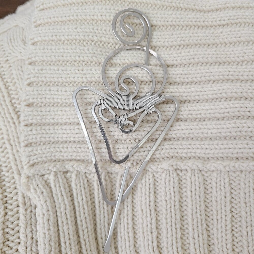 Vtg Silver Artisan Sweater, Scarf, & Shawl Pin Brooch + Hair Accessory EUC - Picture 8 of 11